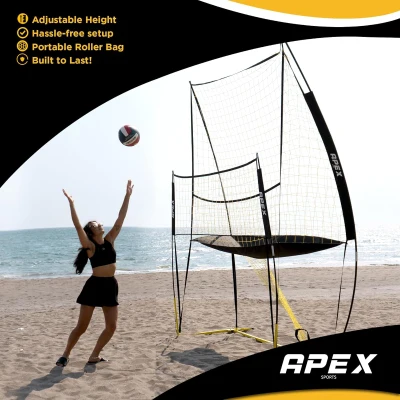 Apex Sports Volleyball Training System — Sturdy, Adjustable & Portable Net for Improving Accuracy, Timing and Technique — Easy Assembly for Indoor/Outdoor Practice
