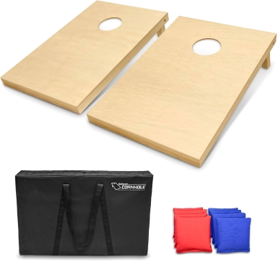 GoSports Solid Wood Premium Cornhole Set — Choose 4 x 2 ft or 3 x 2 ft Boards — Includes Set of 8 Regulation Toss Bags