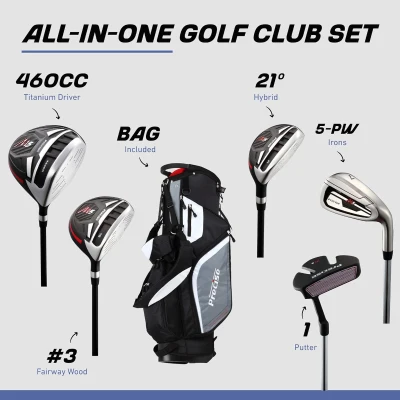 Precise M5 Men’s Complete Golf Set — 460cc Driver, 3-Wood, 21° Hybrid, 5-PW Stainless Irons, Putter, Stand Bag & 3 Headcovers
