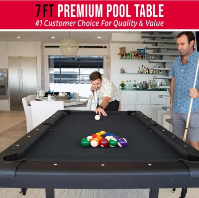 GoSports Compact Billiards Table — 6, 7, or 8 ft Choices — No-Assembly Portable Pool Table with Accessories Included (Balls, 2 Cues, Chalk & Felt Brush)