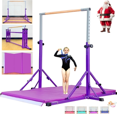 Marfula Foldable Gymnastics Kip Bar for Kids & Teens (Ages 3–25) — Adjustable Height 36–60 in, 5 ft Platform, Includes Mat, Professional Stability Features