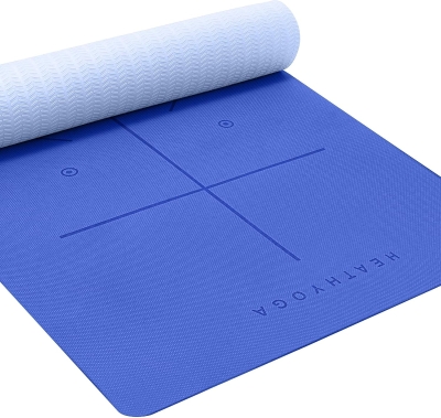 Heathyoga Eco TPE Yoga Mat with Body Alignment System, Double-Sided Non-Slip Texture, 6mm Thick, Extra-Large 72"" x 26"" (SGS Certified)