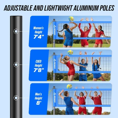 Patiassy Portable Volleyball Net for Backyard – Heavy-Duty Professional Outdoor Set with Adjustable 1.75"" Aluminum Poles, Galvanized Winch, Steel Stakes, Anti-Sag Design, Pump and 1680D Carry Bag for Beach & Grass