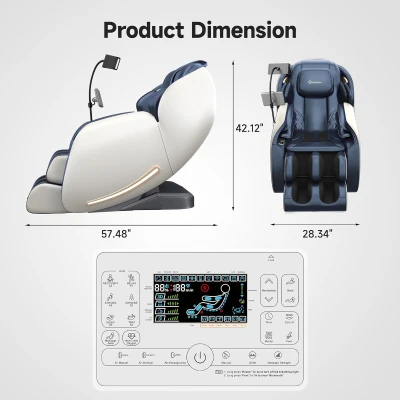 Real Relax 2025 SL-Track Full-Body Shiatsu Massage Recliner with Heat, App Control, Child Lock, Body Scan, Bluetooth, Foot Roller - Favor 06 Blue