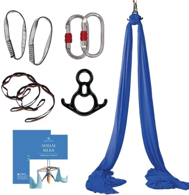 9-Yard Tricot Aerial Silk Starter Kit with Rigging Hardware & Manual – Aerial Yoga Hammock for Beginners to Advanced (Suitable for Rigging up to 13 ft)