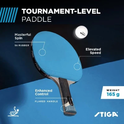 STIGA Pro Carbon Tournament Racket — Carbon-Enhanced Performance Blade with Advanced Technologies (Red/Blue)