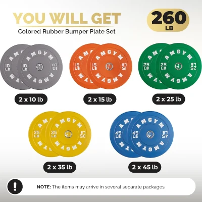 2-Inch Olympic Bumper Plates Set (10–500 lbs Options) — Natural Rubber Barbell Weights for Home Gym, Strength Training & Weightlifting, Color-Coded