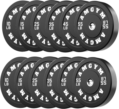 AMGYM 2-Inch Olympic Rubber Bumper Plates Set – Options from 10 to 500 lb, Home Gym Weight Plates in Multiple Colors