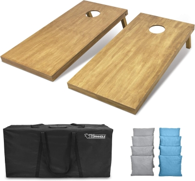 GoSports Wooden Regulation Cornhole Boards 4 ft x 2 ft – Light Brown Stain, Carrying Case & Bean Bags Included