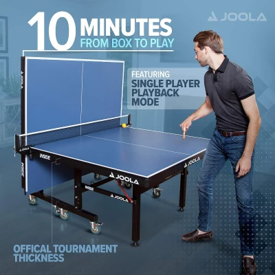 JOOLA Inside Professional 9x5 ft MDF Indoor Ping Pong Table – 25 mm Tournament-Thickness Top, Quick-Clamp Net & Post, 10-Min Assembly, Foldable Playback Mode