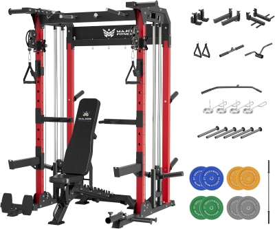 MAJOR FITNESS F22 Power Rack — 1600 lb All-in-One Squat Rack with Dual Pulley System, Heavy-Duty 2""x3"" Steel Frame, Attachments & Integrated Storage