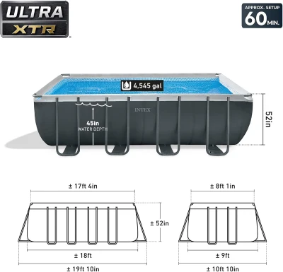Intex Ultra XTR Rectangular Frame Pool Set — 18' x 9' x 52"" with Pump (45-Inch Deep)