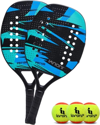 Beach Tennis Paddle – 100% Carbon Fiber Frame with EVA Memory Foam Core, Lightweight (330g) Power Racket with Enhanced Grip