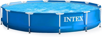 Intex Metal Frame Round Above-Ground Family Pool, 12 ft x 30 in, Blue — for Ages 6 and Up
