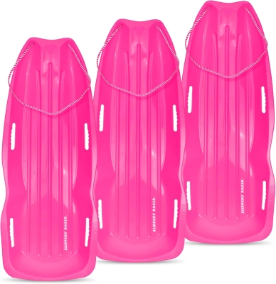 Slippery Racer Downhill Xtreme Flexible Plastic Toboggan Sled for Adults & Kids — Fits Up to 2 Riders with Pull Rope and Handles