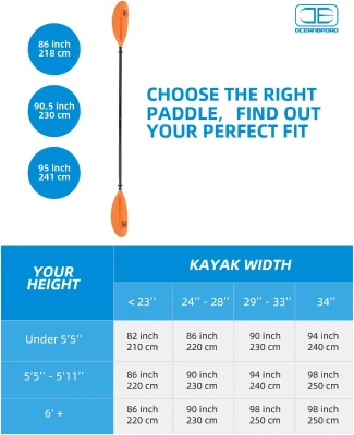 OCEANBROAD Kayak Paddle — Alloy Shaft 86in/218cm, 90.5in/230cm, 95in/241cm | Canoe/Boating Oar with Bungee Paddle Leash