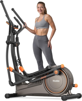Niceday Gym-Grade Elliptical Trainer - 19in Stride Magnetic Elliptical for Home, 16 Resistance Levels, 18 lb Flywheel, 400 lb Capacity, Kinomap Support