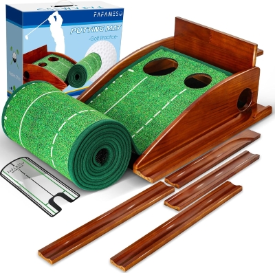 Portable Velvet Putting Mat with Ball-Return for Home & Office — Mini Indoor Putting Green Training Aid for Men and Women