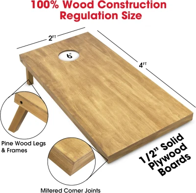 GoSports Regulation 4' x 2' Solid Wood Cornhole Boards Set with Light Brown Stain, Includes Carrying Case & Bean Bags