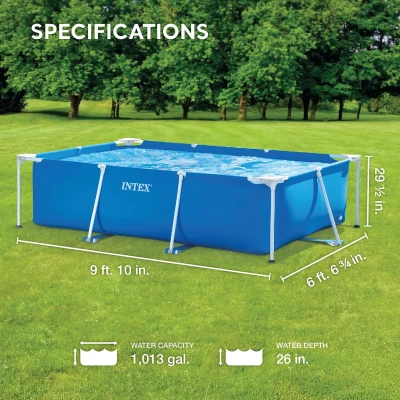 Intex 9.8' x 79"" x 29.5"" Rectangular Above-Ground Backyard Pool with Flow-Control Drain Valve, Blue