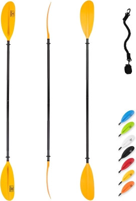OCEANBROAD Kayak Paddle — 86in/218cm, 90.5in/230cm, 95in/241cm Two-Piece Alloy Shaft Paddle with Bungee Leash