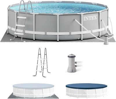 Intex Prism Frame Premium Above-Ground Pool 14ft x 42in with 1000 GPH Cartridge Filter Pump – SuperTough Puncture-Resistant, Rust-Resistant, 3357 Gallon Capacity
