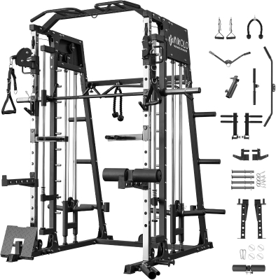 Mikolo M4 Smith Machine - 2200 lb Capacity Squat Rack with Lat Pulldown & Cable Crossover System, Complete Home Gym with Leg Hold-Down Attachment