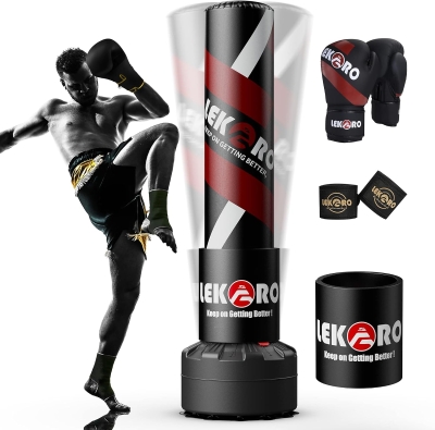 LEKÄRO Freestanding Punching Bag with Stand, Heavy Kickboxing Bag and Gloves for Adults & Kids