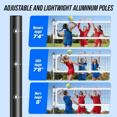 Patiassy Portable Volleyball Net — Heavy-Duty Professional Outdoor Set with Adjustable Powder-Coated Aluminum Telescoping Poles, Galvanized Winch Tension System, Steel Stakes, Anti-Sag Design, Pump & 1680D Carry Bag for Beach, Grass & Backyard