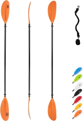 OCEANBROAD 86in/218cm, 90.5in/230cm, 95in/241cm Kayak Paddle — Alloy Shaft 2-Piece Oar with Bungee Leash