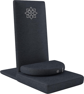 Mindful Modern Folding Pro Meditation Seat - Adjustable Floor Chair with Back Support and Half-Moon Buckwheat Cushion