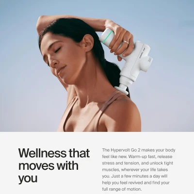 Hyperice Hypervolt Go 2 - Compact Handheld Percussion Massager, Arctic Grey - QuietGlide Tech, 3 Speeds, 2 Heads, Travel Friendly
