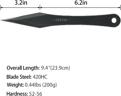 JXE JXO 9.4-inch Stainless Steel No-Spin Throwing Spikes Set with Nylon Belt Sheath – Solid Full-Tang 420HC