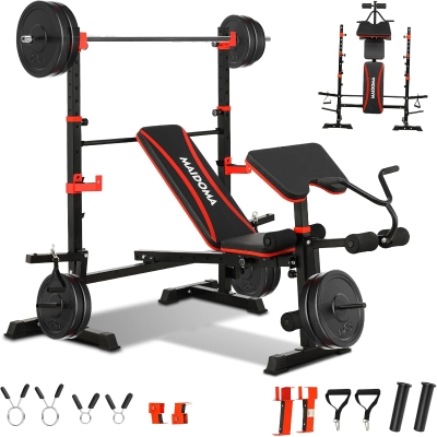 MAIDOMA 8-in-1 Olympic Weight Bench Set — 1500 lb Capacity with Leg Extension/Curl, Preacher Pad, Adjustable Rack and Foldable Design (US Stock)
