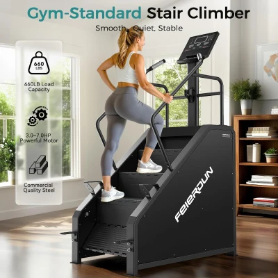 FEIERDUN Commercial-Grade Stair Climber for Home Gym with LED Display, 15-Speed Levels, Cardio & Lower-Body Trainer, 660 lb Capacity, 24–164 Steps/Min