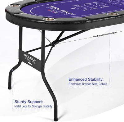 8-Player Foldable Poker Table - Rioloiuy 71"" Texas Hold'em Casino Table with Padded Rails, Deep Cup Holders and Portable Folding Design for Home or Game Room