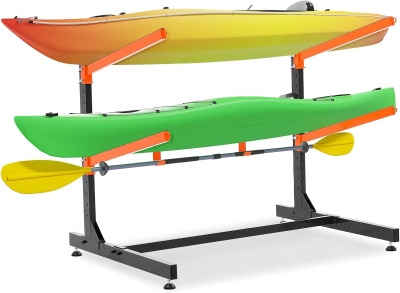 Freestanding Kayak Storage Rack — Heavy-Duty Adjustable Steel Stand for Garage, Indoor/Outdoor, Holds Kayaks, Canoes & Paddleboards