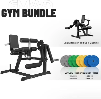 GMWD LE02 Plate-Loaded Leg Extension & Curl Machine, Adjustable Lower-Body Exercise Bench with Rotary Leg Attachment, Home Gym Thigh Trainer (Black)