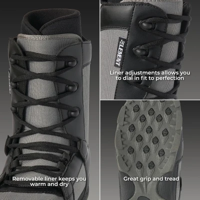 5th Element ST Lace + Dial Men's Snowboard Boots — Black, Compatible with Standard Strap Bindings, Waterproof Interior Liners, Built for All-Mountain Performance