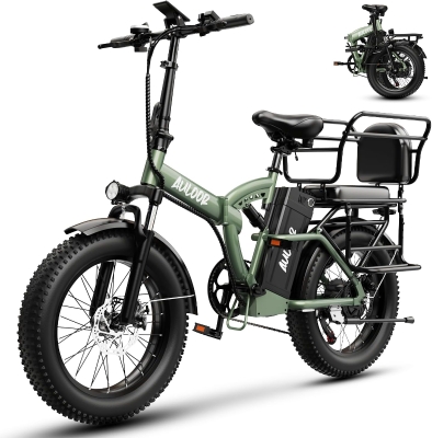 1000W Peak Folding Electric Bike with 48V 20Ah Removable Battery, 20"" Fat Tires - 30+ MPH, Up to 80-Mile Range