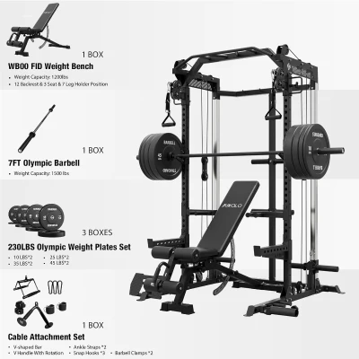 Mikolo HR05 Power Cage – 2000 lb Power Rack with Independent Dual Pulley System, Multi-Function Home Gym for Cable Crossover