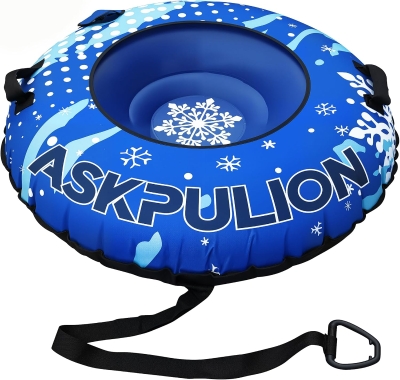 48"" Heavy-Duty Inflatable Snow Tube with Canvas Cover, Padded Handles, Thick Bottom & Tow Rope — Cold-Resistant Winter Sled (Includes Repair Patches)