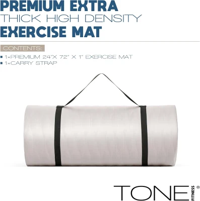 Tone Fitness 1-Inch NBR Foam Yoga Mat — Thick, Non-Slip Exercise Mat with Carry Strap for Pilates, Yoga & Home Workouts