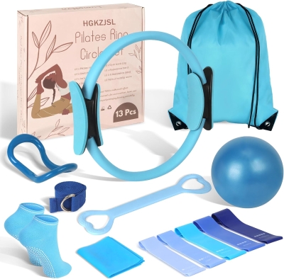 Home Pilates Essentials Kit for Women — 9"" Yoga Ball, Figure-8 Resistance Band, Pilates Ring & Accessories, Beginner-Friendly Set