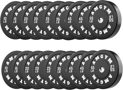 AMGYM 2-Inch Olympic Bumper Plates Set – 10–55 lb Options (10–500 lb Range), Rubber Weight Plates for Home Strength Training, Multiple Colors