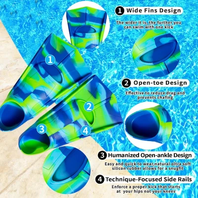 Short Kids Swim Fins – Comfortable Training Flippers for Lap Swimming, Boys & Girls, Beginners