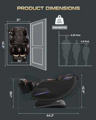 4D Full-Body Massage Chair with Extended 57.1"" SL Track, 20 Techniques, Core Heating, AI Voice, Touchscreen and Wireless Charging