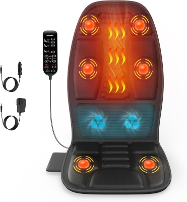 Heated and Cooled Massage Seat Cushion — Deep Vibration Therapy with Dual Adapters, Portable Chair Massager for Full-Body Comfort, Gift for Parents