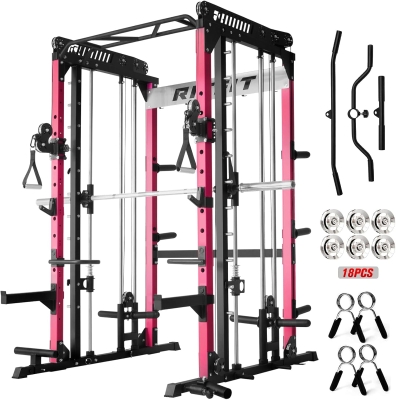 RitFit M1 / M1 Pro Smith Machine with Cable Crossover — Multifunctional Power Cage & Squat Rack for Home Gym, Includes Extensive Accessories and Storage
