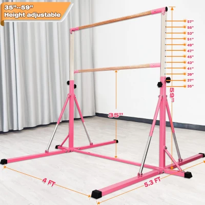 Foldable Adjustable Gymnastics Bar 5FT/6FT for Kids & Teens, Height Range 35.4–59 in (or 45–71 in), 500 lbs Capacity — Home Training Equipment